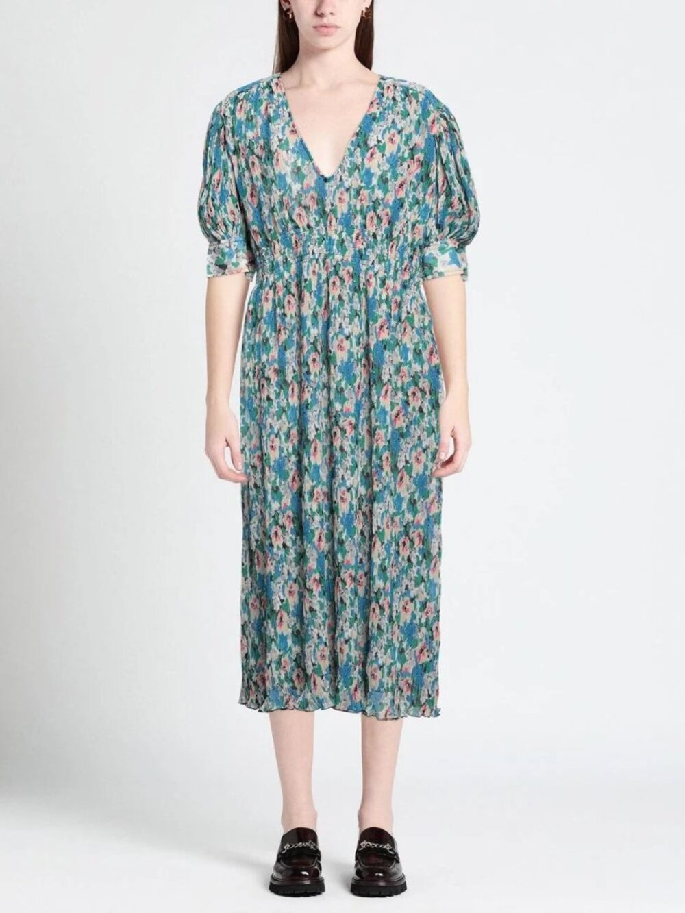 GANNI pleated georgette midi dress NWT